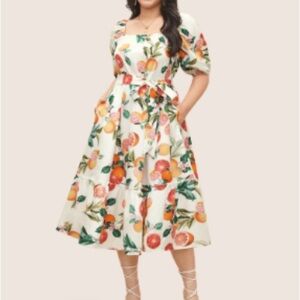 BloomChic Cream Puff Sleeve A-Line Midi Dress